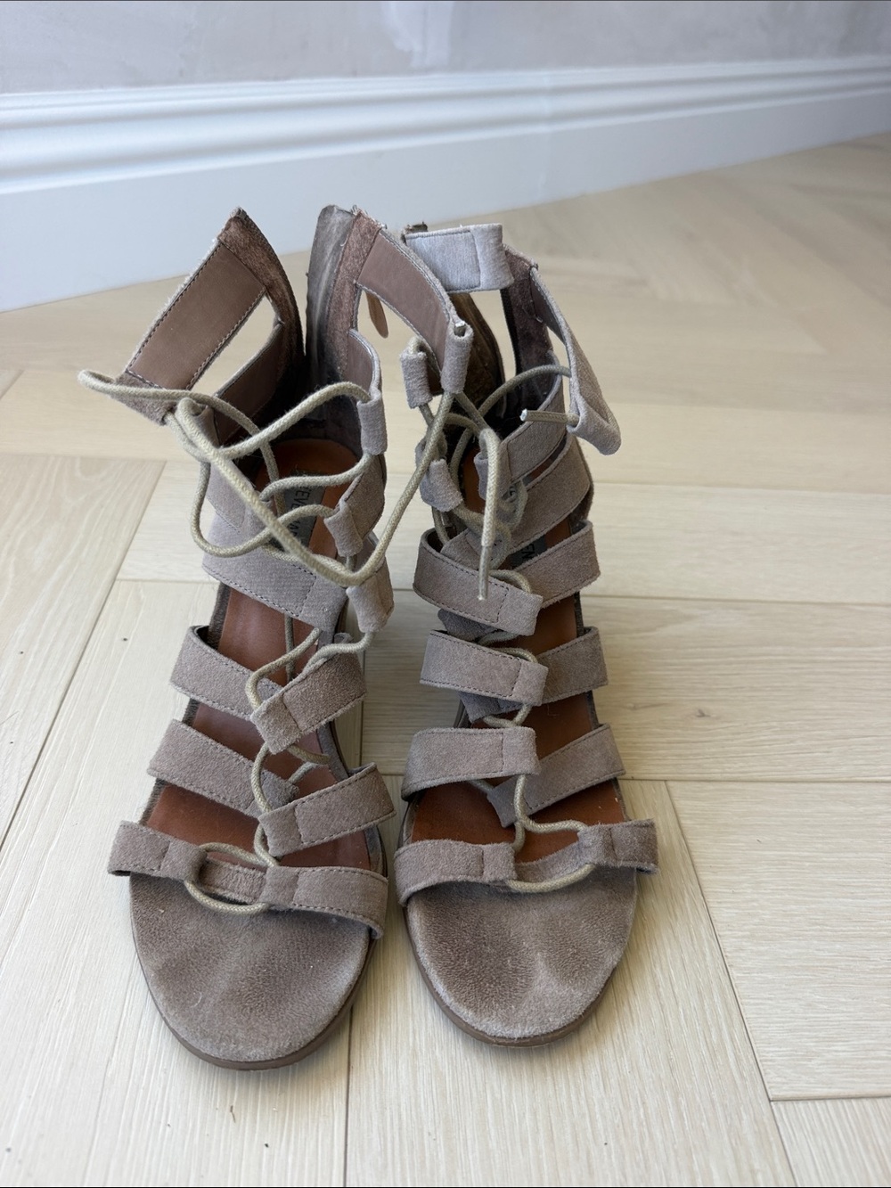 Women's Taupe Strappy Suede Gladiator Sandals
